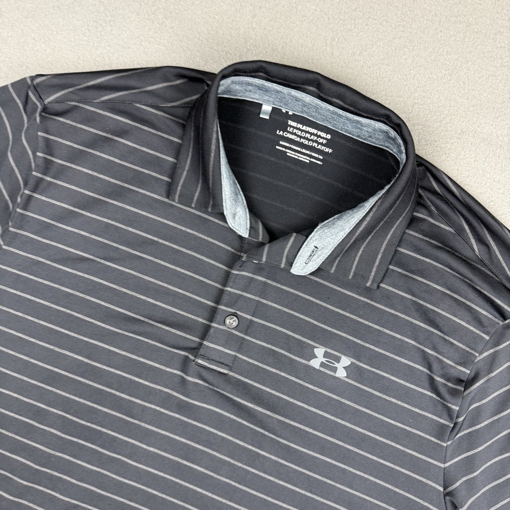 Under Armour Loose The Play‎ Off Polo Shirt Black Striped Men's Large